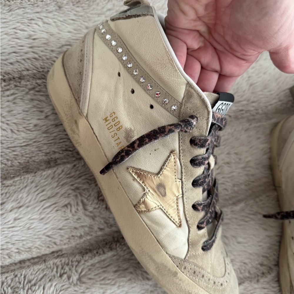 Golden Goose Cream and Leopard Print Sneakers